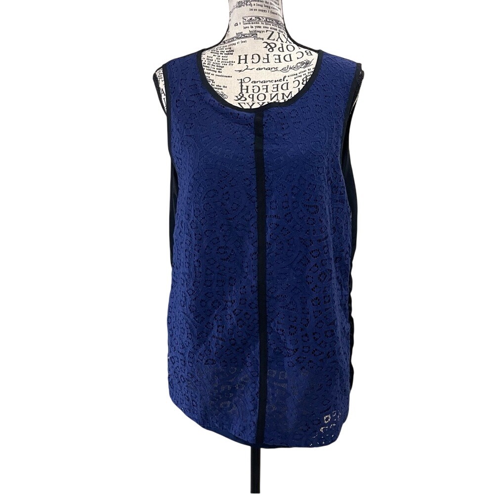 LOFT Navy Sleeveless Lace Tank Top